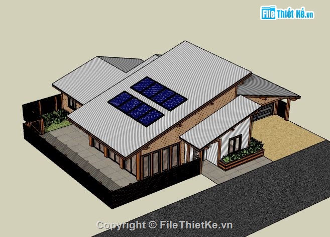 Biệt thự 1 tầng,model su biệt thự 1 tầng,biệt thự 1 tầng sketchup