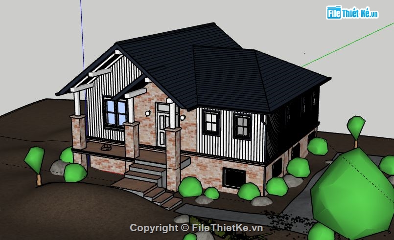 Biệt thự 1 tầng,model su biệt thự 1 tầng,file su biệt thự 1 tầng,biệt thự 1 tầng sketchup