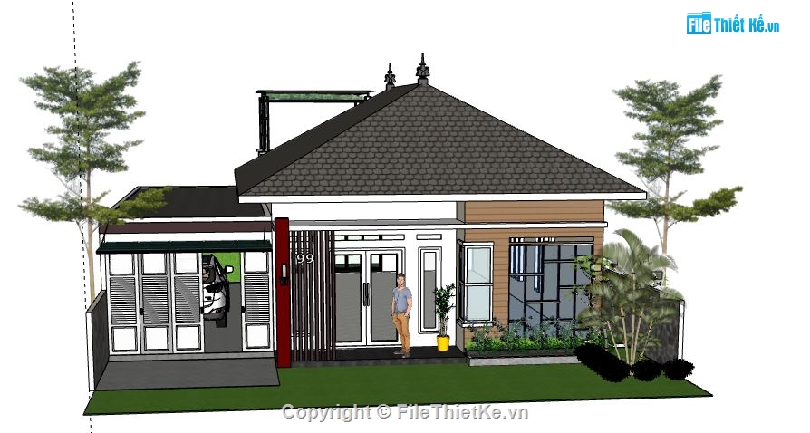 Biệt thự 1 tầng,model su biệt thự 1 tầng,biệt thự 1 tầng sketchup,file su biệt thự 1 tầng