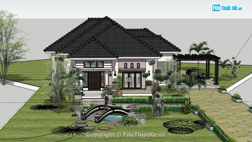 Biệt thự 1 tầng,model su biệt thự 1 tầng,biệt thự 1 tầng file su,sketchup biệt thự 1 tầng,biệt thự 1 tầng sketchup