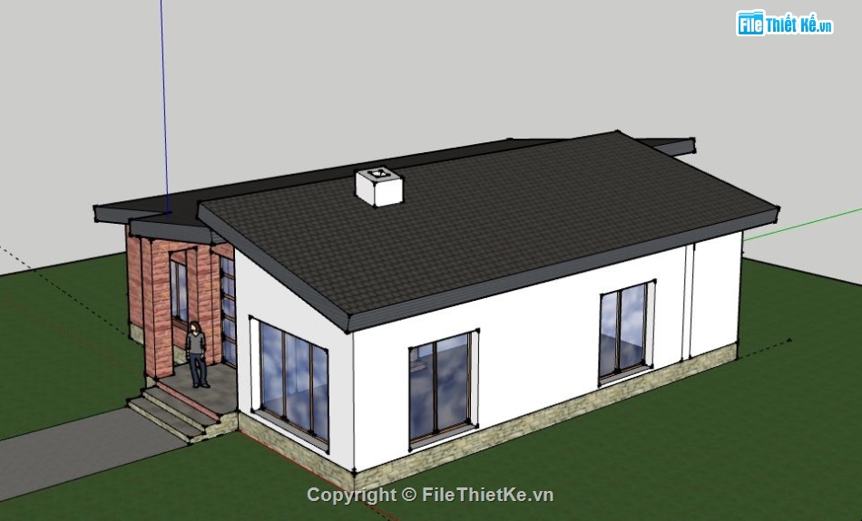 Biệt thự 1 tầng,biệt thự 1 tầng file su,biệt thự 1 tầng sketchup,sketchup biệt thự 1 tầng