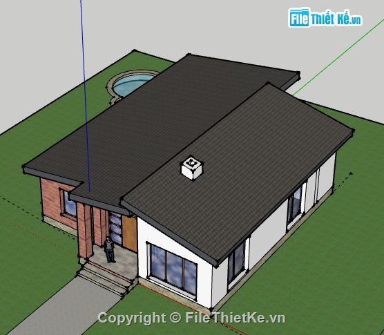 Biệt thự 1 tầng,biệt thự 1 tầng file su,biệt thự 1 tầng sketchup,sketchup biệt thự 1 tầng