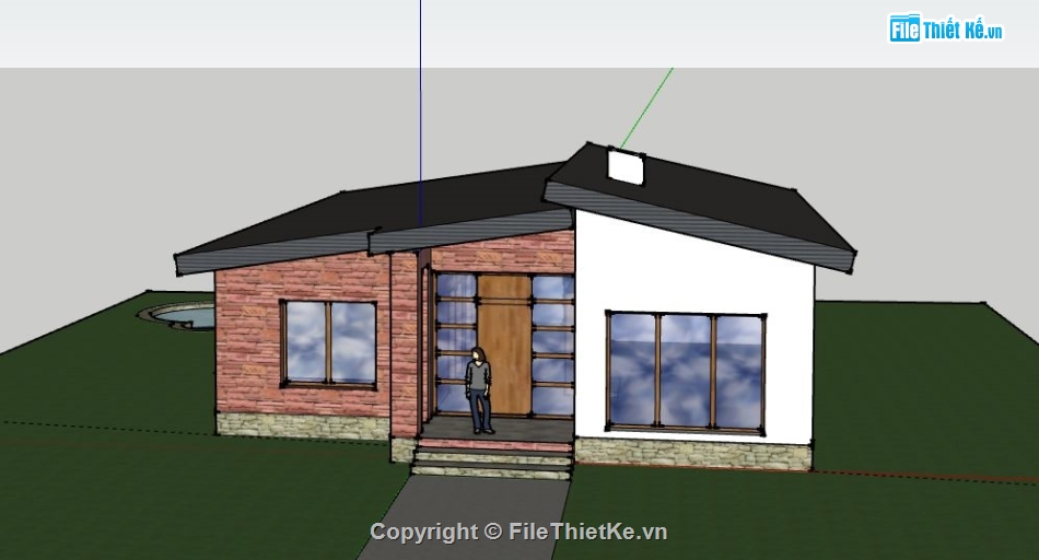 Biệt thự 1 tầng,biệt thự 1 tầng file su,biệt thự 1 tầng sketchup,sketchup biệt thự 1 tầng