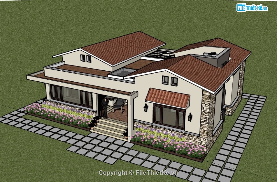 Biệt thự 1 tầng,model su biệt thự 1 tầng,biệt thự 1 tầng file su,sketchup biệt thự 1 tầng,biệt thự 1 tầng sketchup