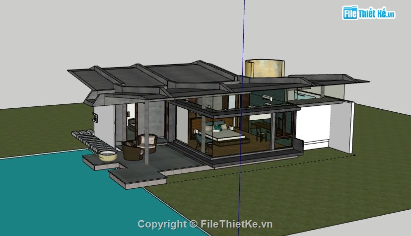 Biệt thự 1 tầng,model su biệt thự 1 tầng,biệt thự 1 tầng sketchup