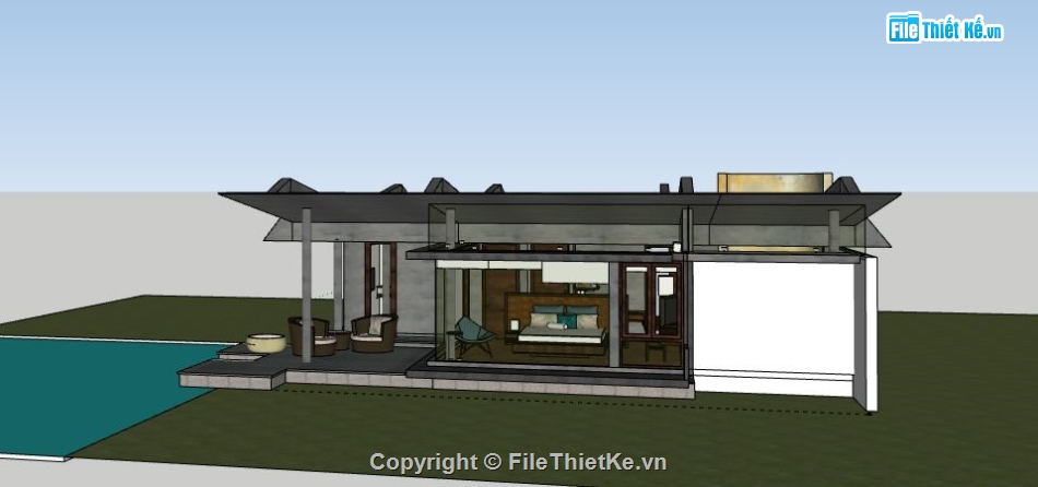 Biệt thự 1 tầng,model su biệt thự 1 tầng,biệt thự 1 tầng sketchup