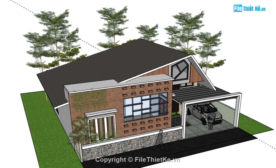 Biệt thự 1 tầng,model su biệt thự 1 tầng,biệt thự 1 tầng sketchup,dựng sketchup biệt thự 1 tầng