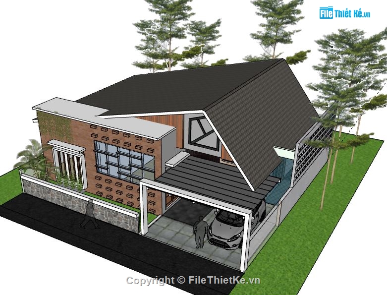 Biệt thự 1 tầng,model su biệt thự 1 tầng,biệt thự 1 tầng sketchup,dựng sketchup biệt thự 1 tầng