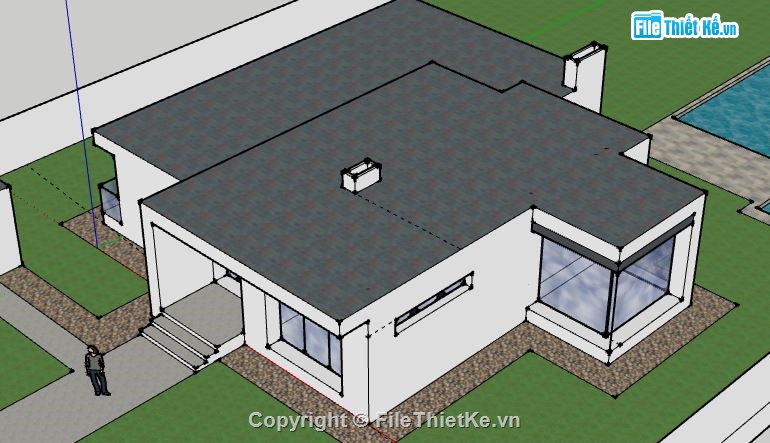 Biệt thự 1 tầng,model su biệt thự 1 tầng,biệt thự 1 tầng file su,sketchup biệt thự 1 tầng