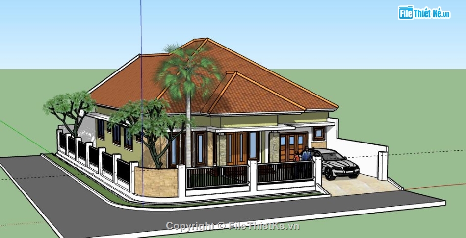 Biệt thự 1 tầng,biệt thự 1 tầng sketchup,model su biệt thự 1 tầng