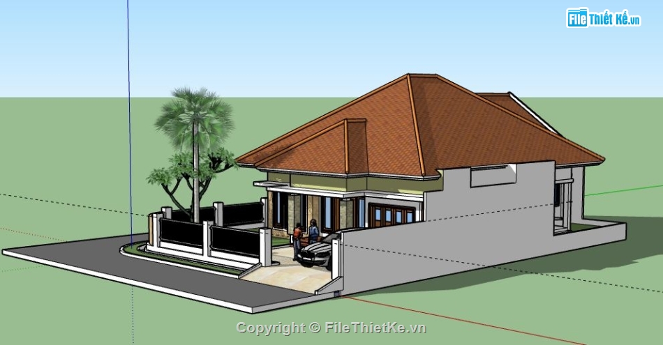 Biệt thự 1 tầng,biệt thự 1 tầng sketchup,model su biệt thự 1 tầng