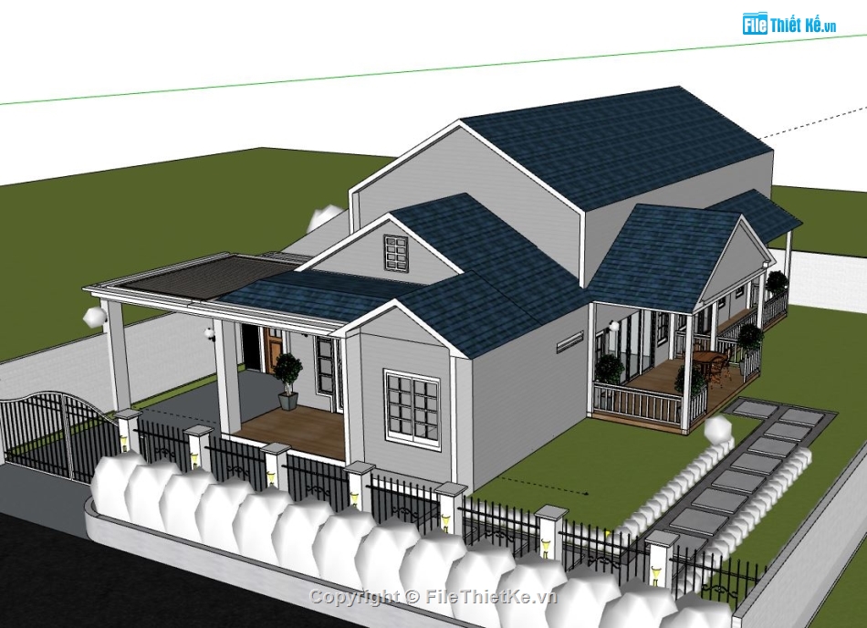 Biệt thự 1 tầng,model su biệt thự 1 tầng,biệt thự 1 tầng file su,sketchup biệt thự 1 tầng