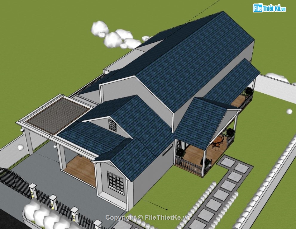 Biệt thự 1 tầng,model su biệt thự 1 tầng,biệt thự 1 tầng file su,sketchup biệt thự 1 tầng