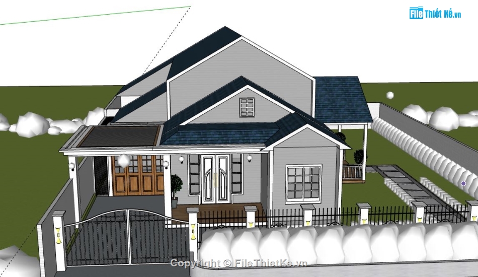 Biệt thự 1 tầng,model su biệt thự 1 tầng,biệt thự 1 tầng file su,sketchup biệt thự 1 tầng