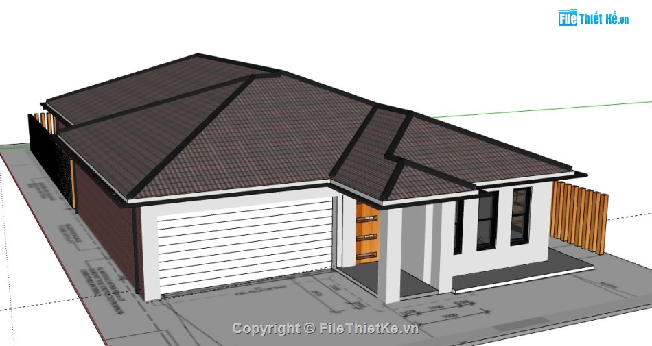 Biệt thự 1 tầng,model su biệt thự 1 tầng,biệt thự 1 tầng sketchup,sketchup biệt thự 1 tầng