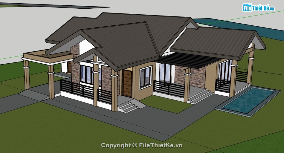 biệt thự 1 tầng,file su biệt thự 1 tầng,sketchup biệt thự 1 tầng,model su biệt thự 1 tầng,file sketchup biệt thự 1 tầng