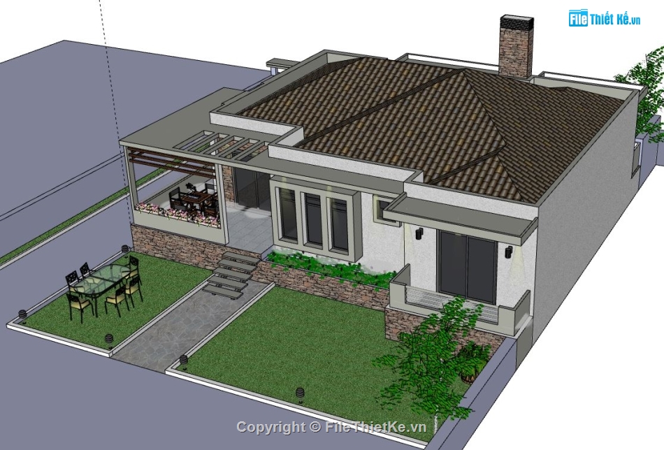 Biệt thự 1 tầng,model su biệt thự 1 tầng,biệt thự 1 tầng file su,sketchup biệt thự 1 tầng,biệt thự 1 tầng file sketchup