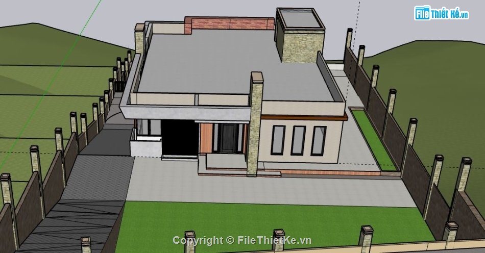 Biệt thự 1 tầng,model su biệt thự 1 tầng,biệt thự 1 tầng sketchup,biệt thự 1 tầng file su,sketchup biệt thự 1 tầng