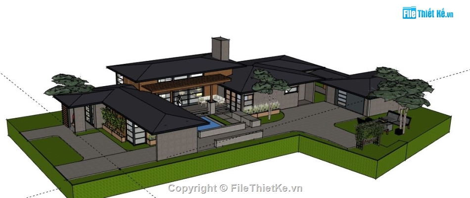 Biệt thự 1 tầng,model su biệt thự 1 tầng,biệt thự 1 tầng file su,sketchup biệt thự 1 tầng,biệt thự 1 tầng file sketchup