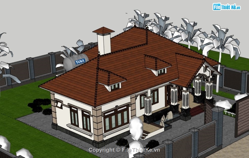 Biệt thự 1 tầng,model su biệt thự 1 tầng,biệt thự 1 tầng file su,sketchup biệt thự 1 tầng,file sketchup biệt thự