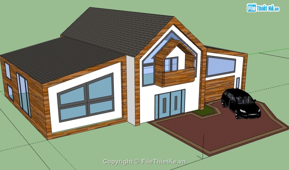 Biệt thự 1 tầng,model su biệt thự 1 tầng,biệt thự 1 tầng file su,file sketchup biệt thự 1 tầng