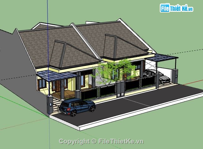 Biệt thự 1 tầng,model su biệt thự 1 tầng,biệt thự 1 tầng file su,sketchup biệt thự 1 tầng