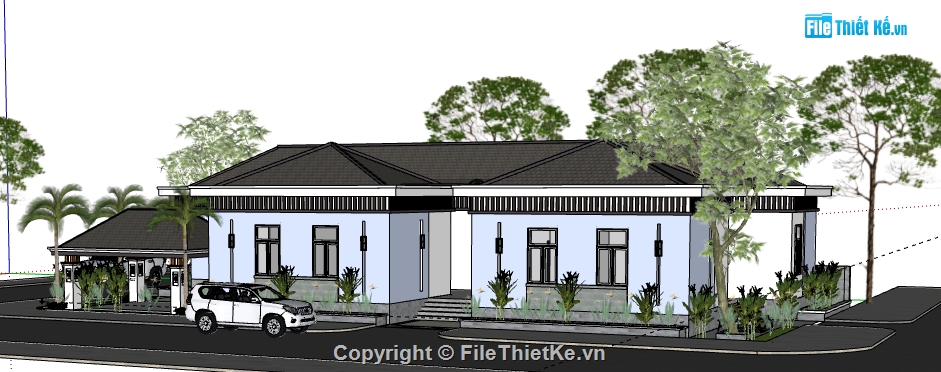 Biệt thự 1 tầng,model su biệt thự 1 tầng,file sketchup biệt thự 1 tầng,biệt thự 1 tầng sketchup