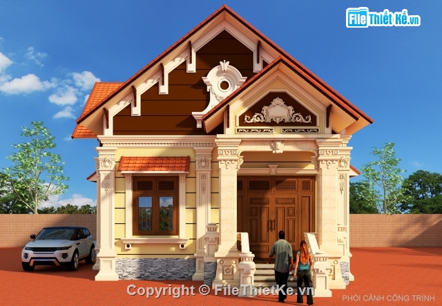 Biệt thự 1 tầng tân cổ điển,Biệt thự 1 tầng 3 phòng ngủ,Biệt thự 1 tầng 9x17m,biệt thự 1 tầng