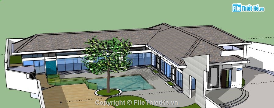 Biệt thự 1 tầng,model su biệt thự 1 tầng,file su biệt thự 1 tầng,biệt thự 1 tầng sketchup,sketchup biệt thự 1 tầng