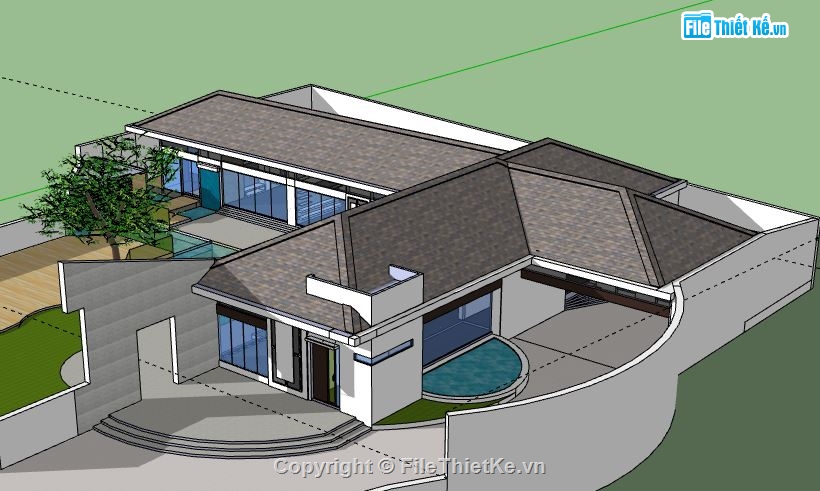 Biệt thự 1 tầng,model su biệt thự 1 tầng,file su biệt thự 1 tầng,biệt thự 1 tầng sketchup,sketchup biệt thự 1 tầng