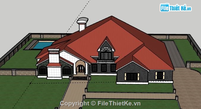 Biệt thự 1 tầng,model su biệt thự 1 tầng,file sketchup biệt thự 1 tầng,biệt thự 1 tầng sketchup