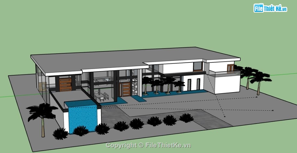 Biệt thự 1 tầng,model su biệt thự 1 tầng,biệt thự 1 tầng file sketchup,sketchup biệt thự 1 tầng