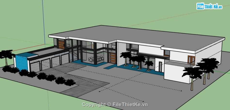 Biệt thự 1 tầng,model su biệt thự 1 tầng,biệt thự 1 tầng file sketchup,sketchup biệt thự 1 tầng