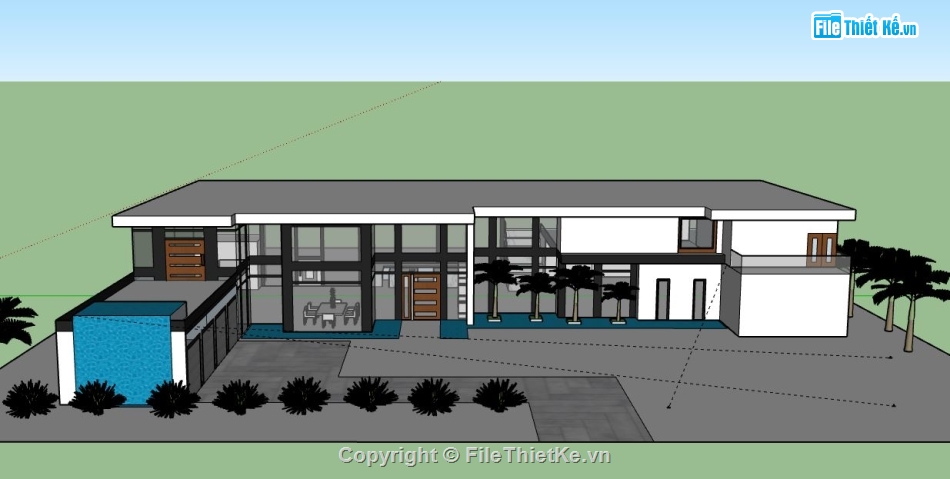 Biệt thự 1 tầng,model su biệt thự 1 tầng,biệt thự 1 tầng file sketchup,sketchup biệt thự 1 tầng