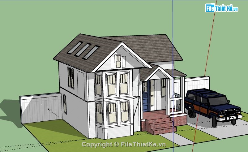 Biệt thự 1 tầng,model su biệt thự 1 tầng,biệt thự 1 tầng sketchup