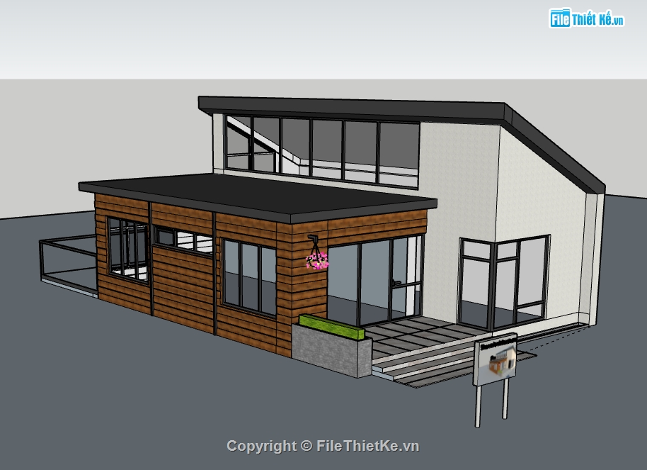 Biệt thự 1 tầng,model su biệt thự 1 tầng,biệt thự 1 tầng sketchup,file sketchup biệt thự 1 tầng