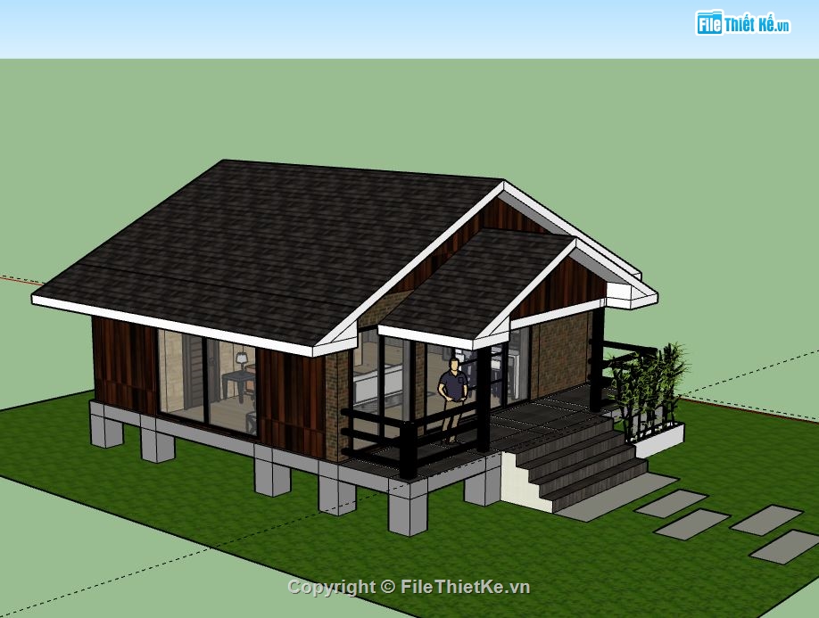 Biệt thự 1 tầng,Model biệt thự 1 tầng,file su biệt thự 1 tầng