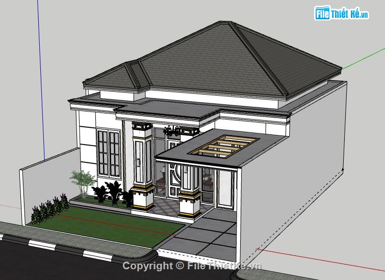 Biệt thự 1 tầng,model su biệt thự 1 tầng,biệt thự 1 tầng sketchup,file sketchup biệt thự 1 tầng,file su biệt thự 1 tầng
