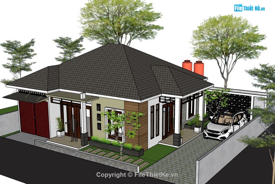 Biệt thự 1 tầng,model su biệt thự 1 tầng,biệt thự 1 tầng sketchup,sketchup biệt thự 1 tầng,biệt thự 1 tầng file su