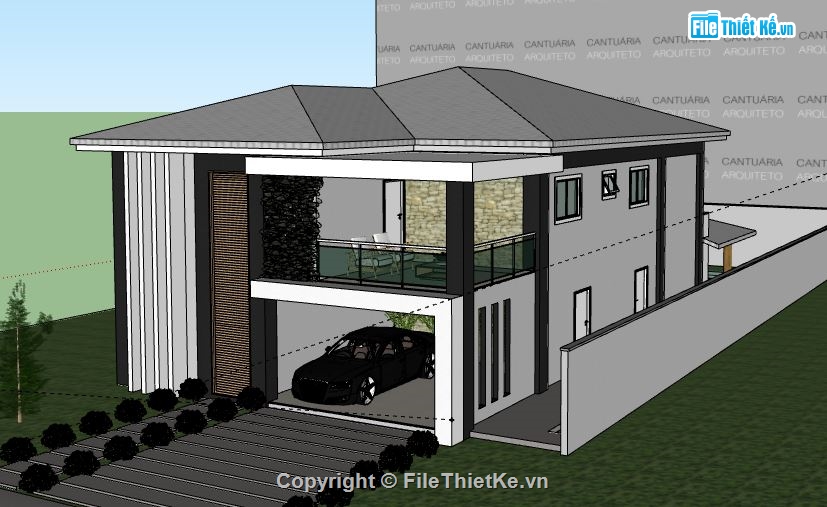 Biệt thự 1 tầng,model su biệt thự 1 tầng,biệt thự 1 tầng file su,sketchup biệt thự 1 tầng