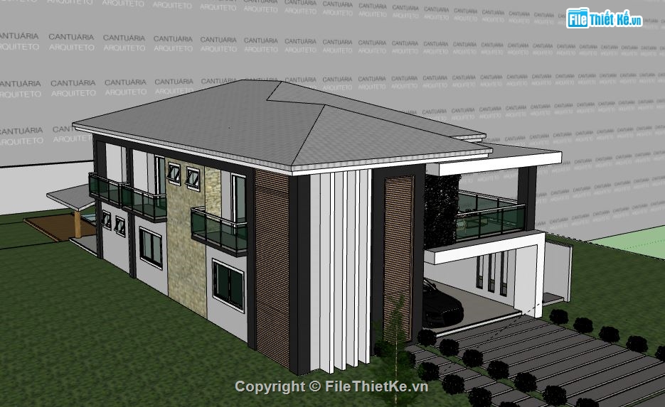 Biệt thự 1 tầng,model su biệt thự 1 tầng,biệt thự 1 tầng file su,sketchup biệt thự 1 tầng