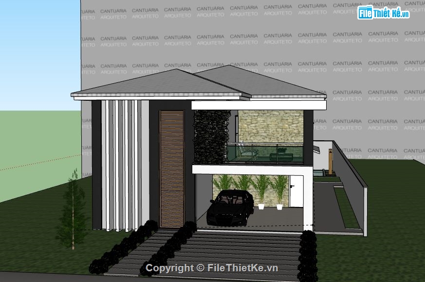 Biệt thự 1 tầng,model su biệt thự 1 tầng,biệt thự 1 tầng file su,sketchup biệt thự 1 tầng