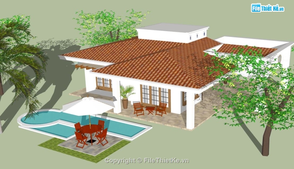 Biệt thự 1 tầng,model su biệt thự 1 tầng,file su biệt thự 1 tầng,biệt thự 1 tầng sketchup,sketchup biệt thự 1 tầng