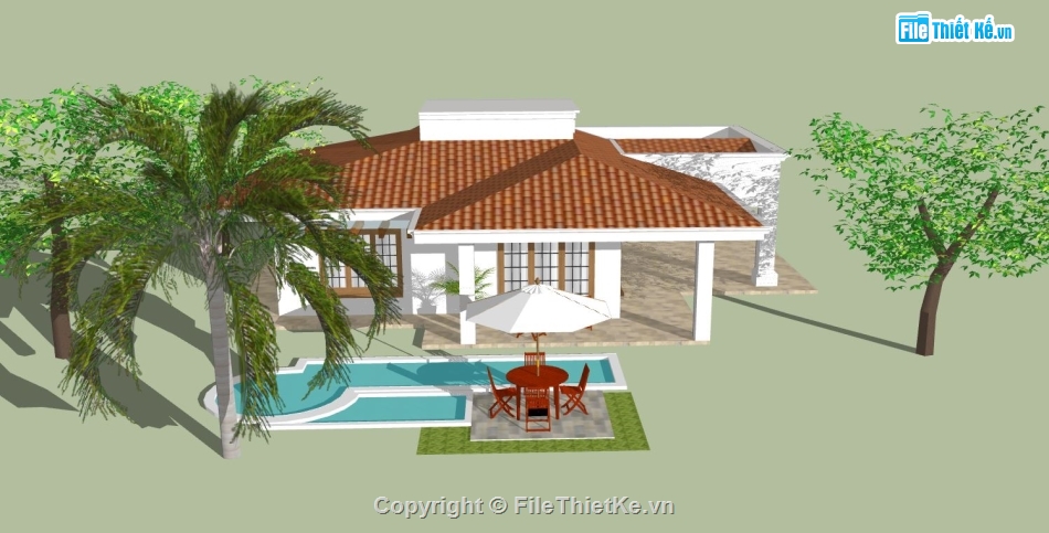 Biệt thự 1 tầng,model su biệt thự 1 tầng,file su biệt thự 1 tầng,biệt thự 1 tầng sketchup,sketchup biệt thự 1 tầng