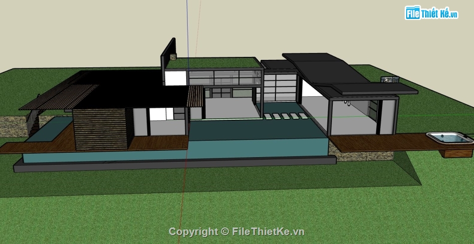 sketchup Biệt thự  1 tầng,model su biệt thự 1 tầng,sketchup biệt thự 1 tầng