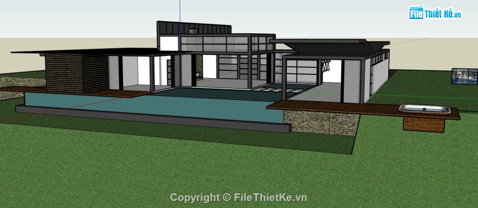 sketchup Biệt thự  1 tầng,model su biệt thự 1 tầng,sketchup biệt thự 1 tầng