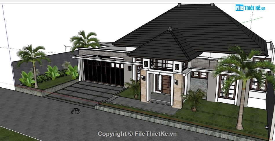 mẫu biệt thự 1 tầng,sketchup biệt thự 1 tầng,su biệt thự 1 tầng,biệt thự 1 tầng
