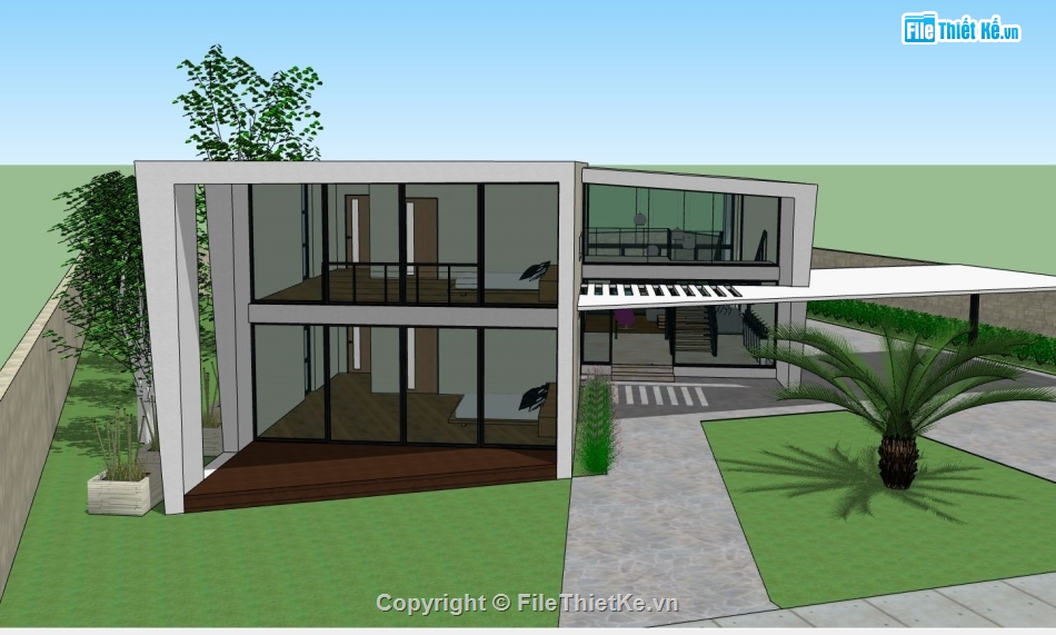 sketchup Biệt thự  1 tầng,model su biệt thự 1 tầng,mẫu biệt thự 1 tầng