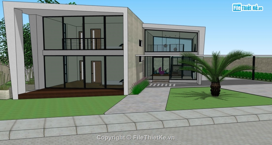 sketchup Biệt thự  1 tầng,model su biệt thự 1 tầng,mẫu biệt thự 1 tầng