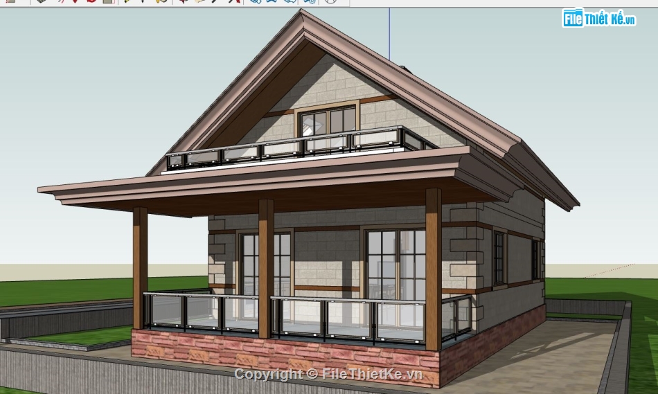 sketchup biệt thự 1 tầng,su biệt thự 1 tầng,dựng sketchup biệt thự 1 tầng